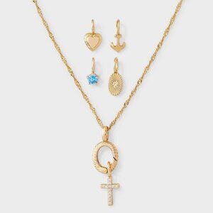 A New Day Charm Necklace Set Gold Dipped CZ Interchangeable Charms NIB
